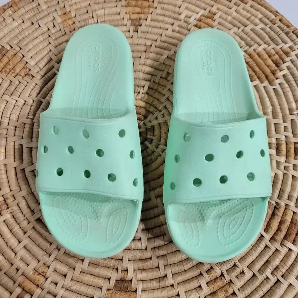 Crocs Mint Green Slip On Slides 11